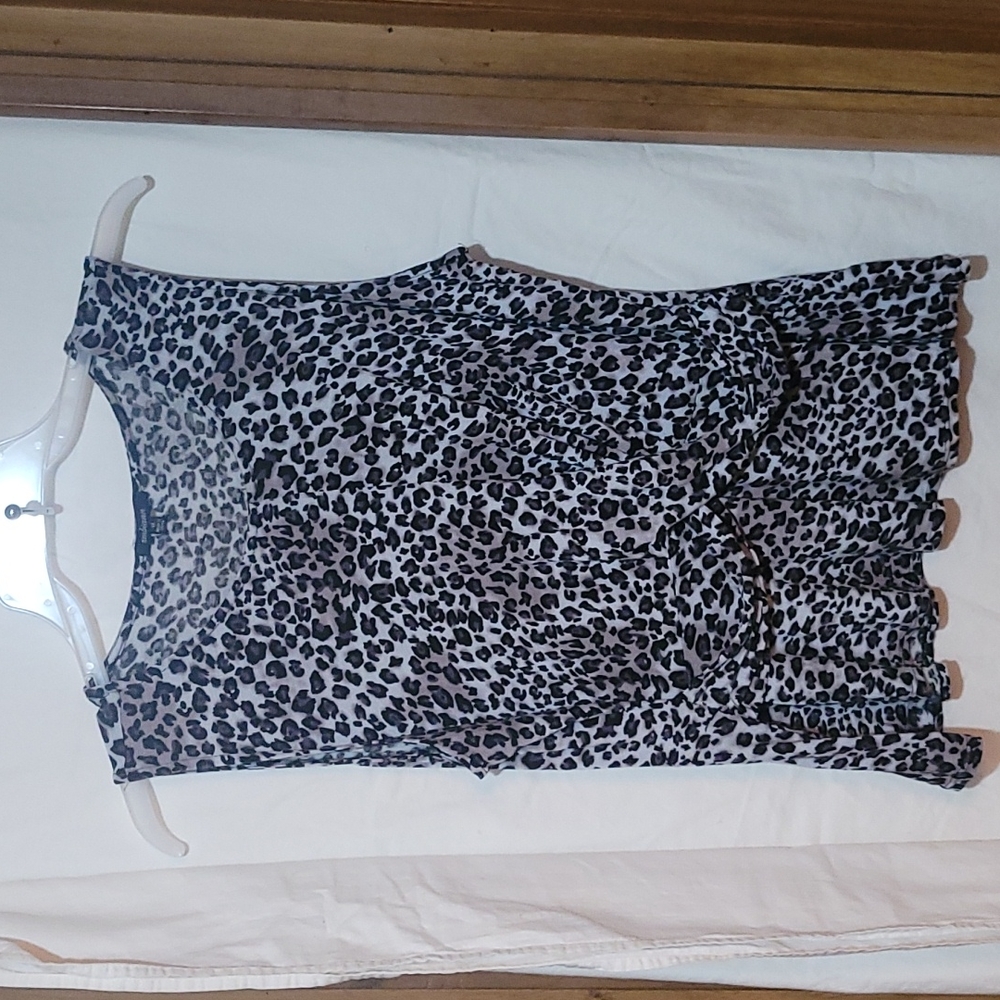 Ambiance Women's 1X tank top animal print criss cross straps in front ruffle hem